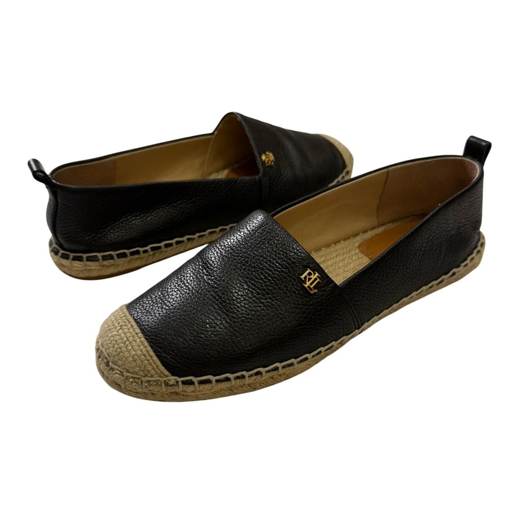 Lauren Ralph Lauren Cameryn IV Womens Black Pebbled Leather Espadrille Flats